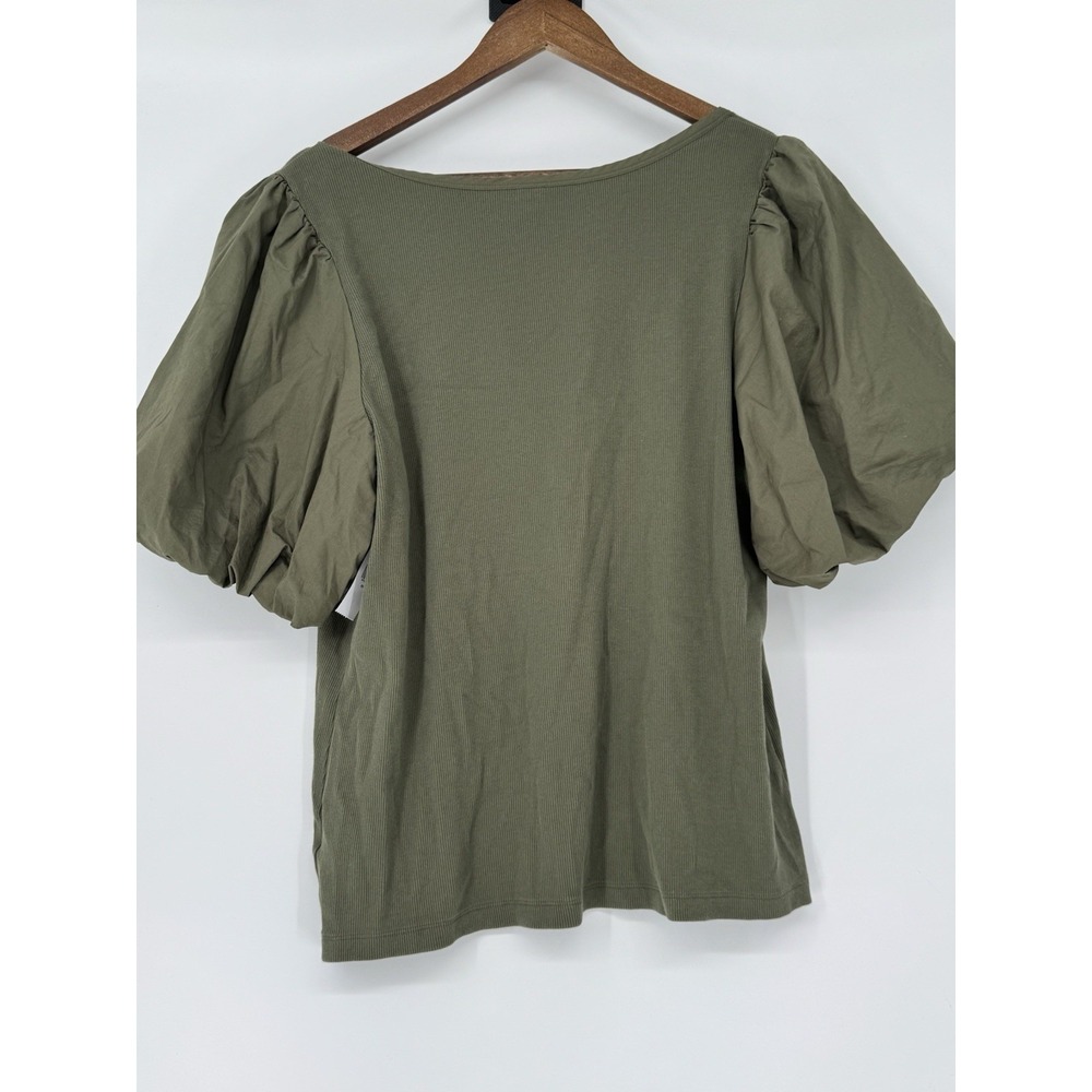 Old Navy Olive Green Puff Sleeve Henley Ribbed Knit 2X NWT Fairy Boho Holiday - Picture 6 of 7